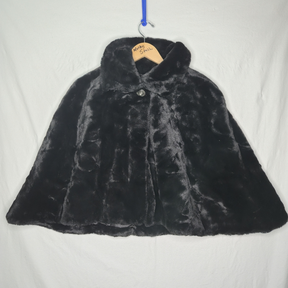 Jessica Ladies Black Faux Fur Cape With Ornate Button Front Size 18